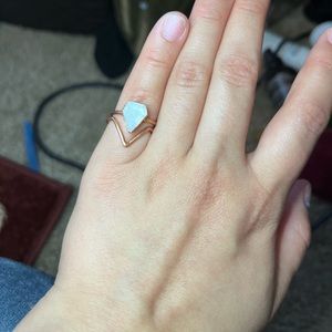 Moon Stone Ring with Copper Band. Two Piece Set